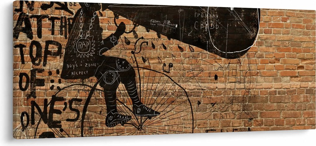 Obraz - Muž na bicykli v Banksyho štýle (120x50 cm)