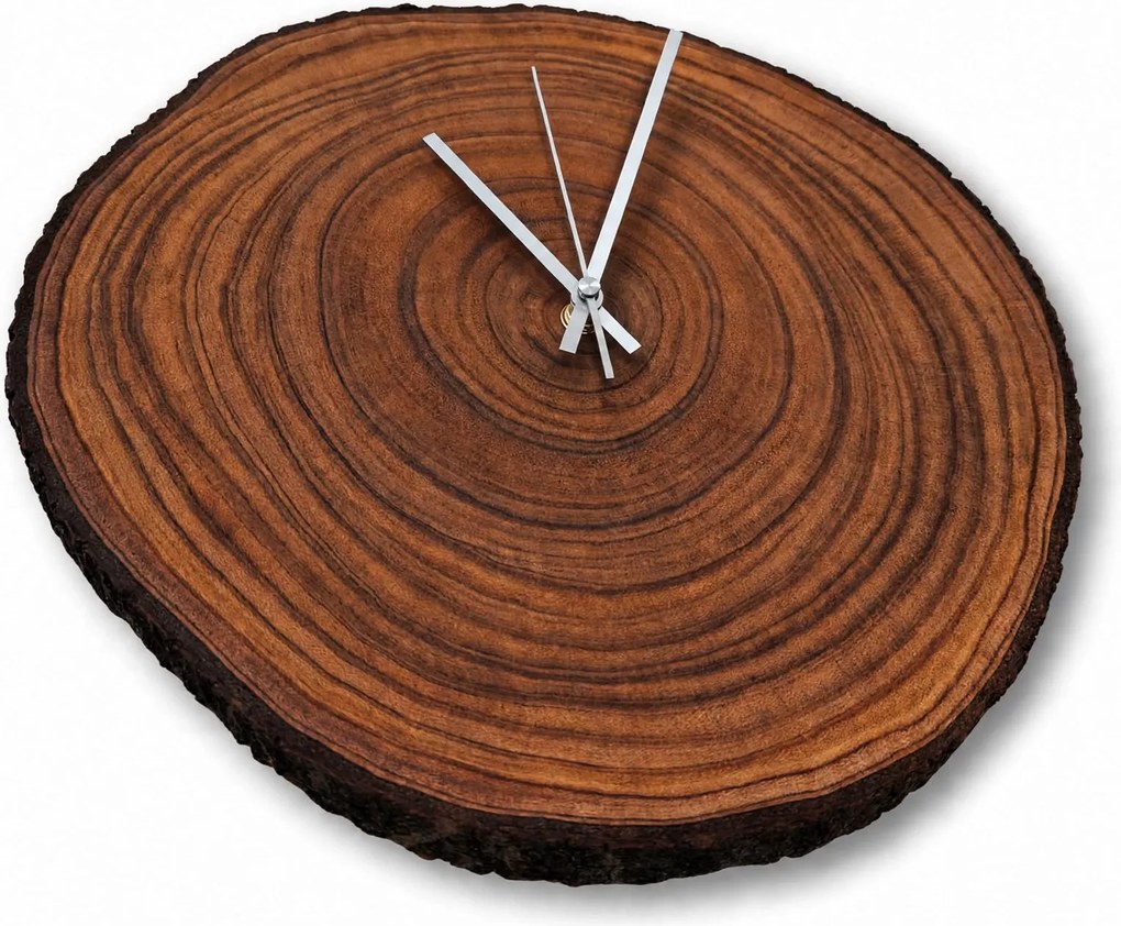 Drevené hodiny z prírodného plátu s kôrou | KORA: Amber - 3072 26-29 cm 4806-115490 KOR002-29-AMBER