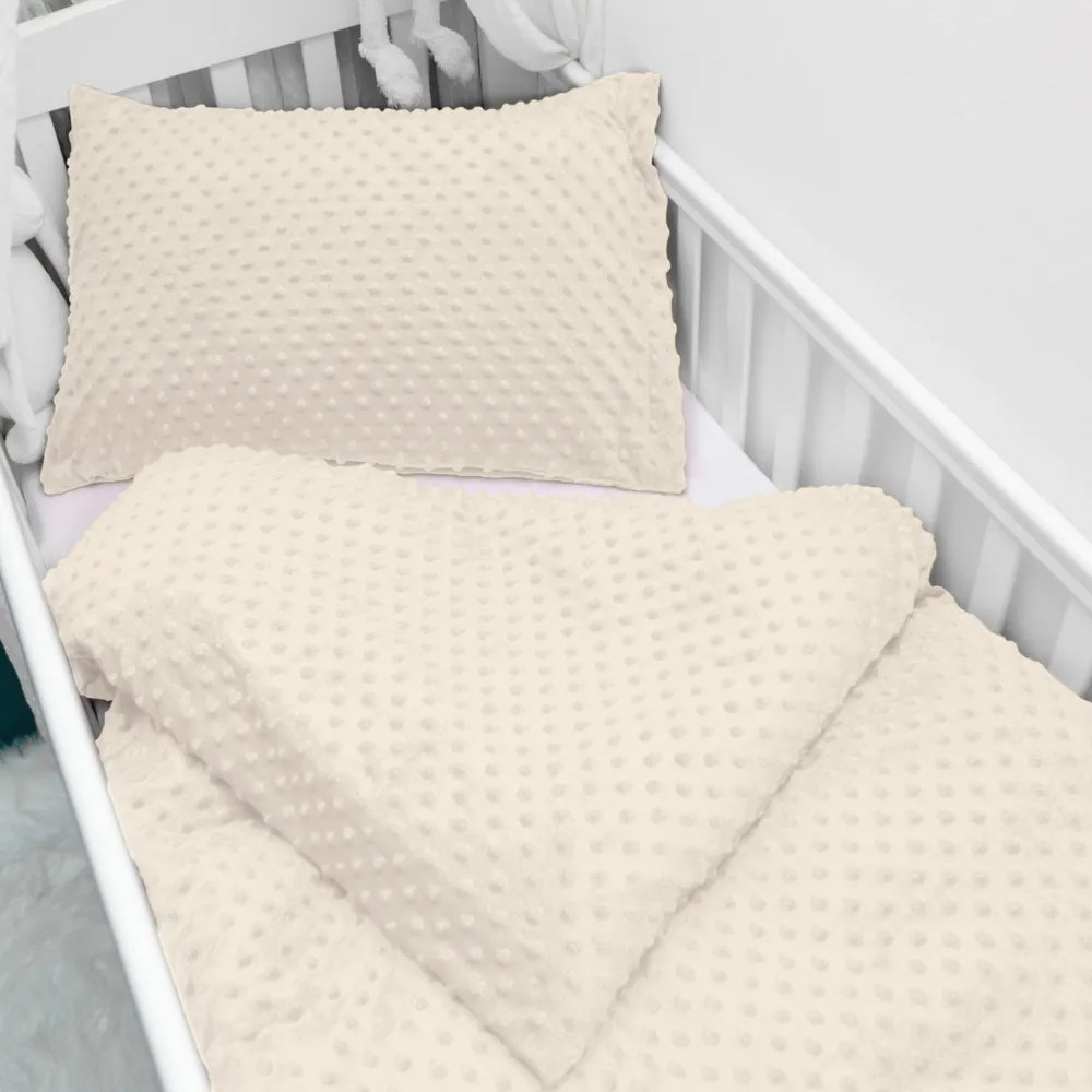 Biante Detské posteľné obliečky do postieľky Minky 3D bodky MKP-014 Krémové Do postieľky 90x120 a 40x60 cm