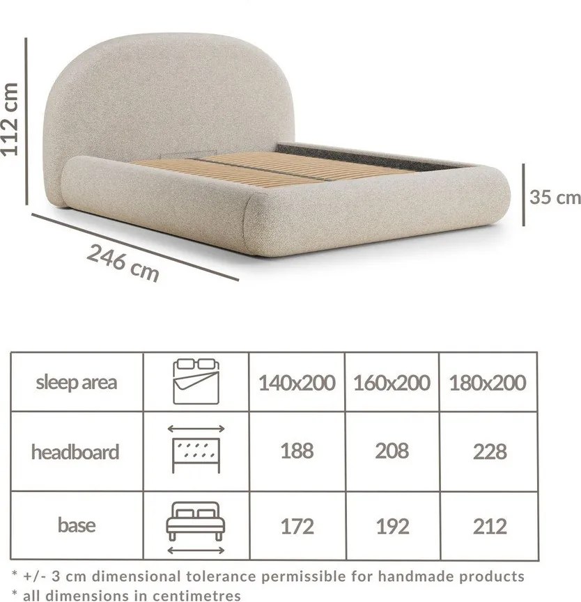 Krémovobiela čalúnená dvojlôžková posteľ s úložným priestorom s roštom 140x200 cm Maumere – Maison de Rêve