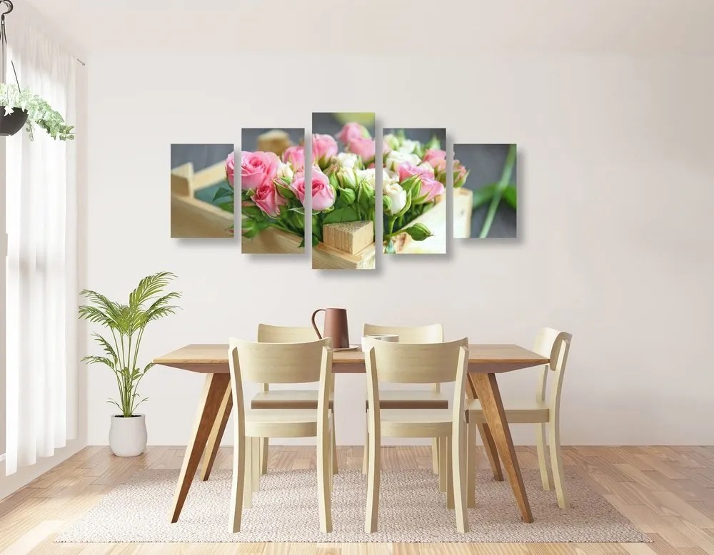 5-dielny obraz nežná kvetinová kompozícia - 200x100
