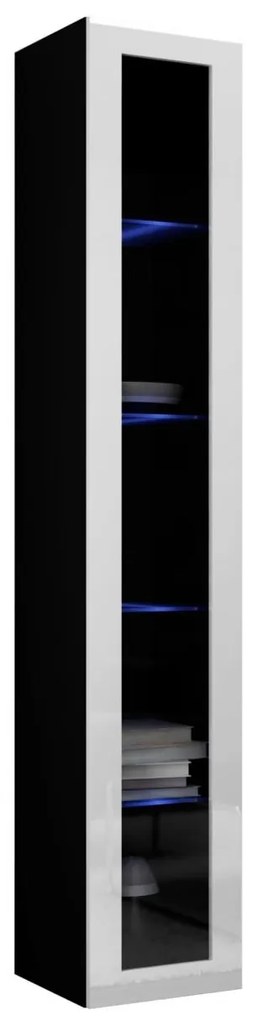 Vitrína 180 sklo Zigo, Osvetlenie: osvetlenie LED RGB - farebné, Farby: biela / biely lesk