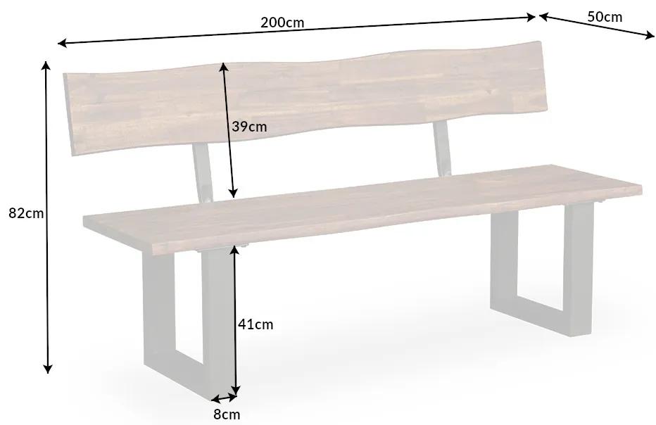 Dizajnová lavica s opierkou Evolution 200 cm hnedá akácia