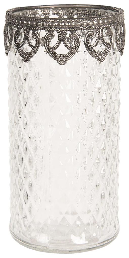 Sklenený transparentné svietnik na čajovú sviečku s kovovým zdobením - Ø 8 * 16 cm
