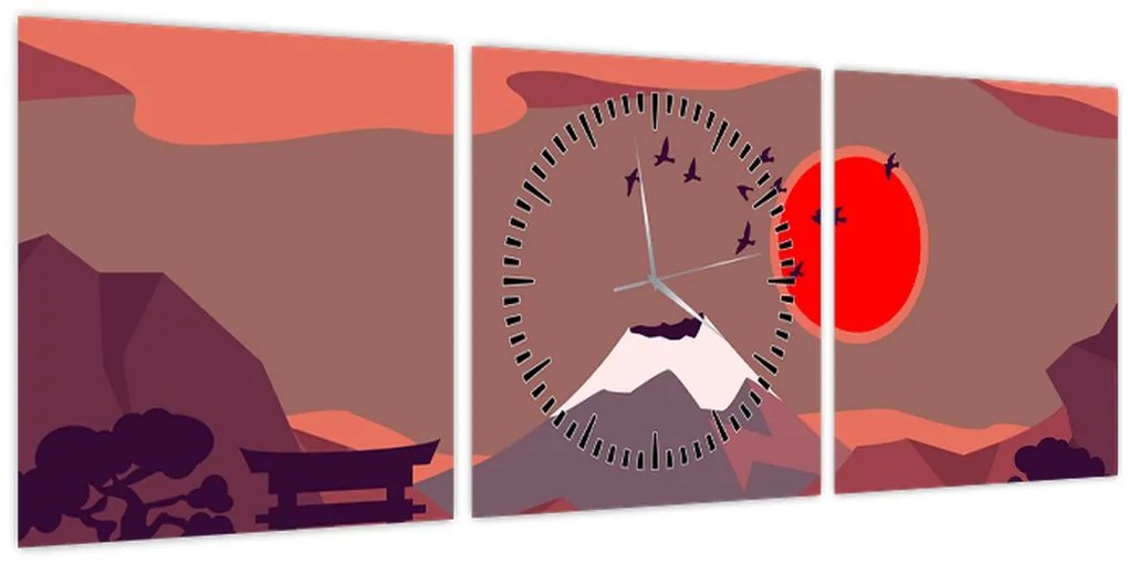 Obraz - Hory Fudži (s hodinami) (90x30 cm)