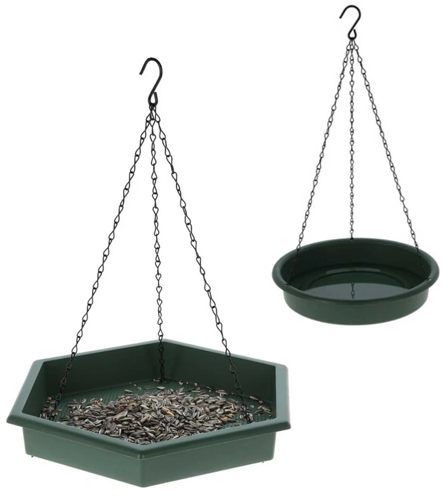 Závesné kŕmidlo + napájadlo pre vtáky Duo, 45x28 cm+43x25 cm, plast, zelená
