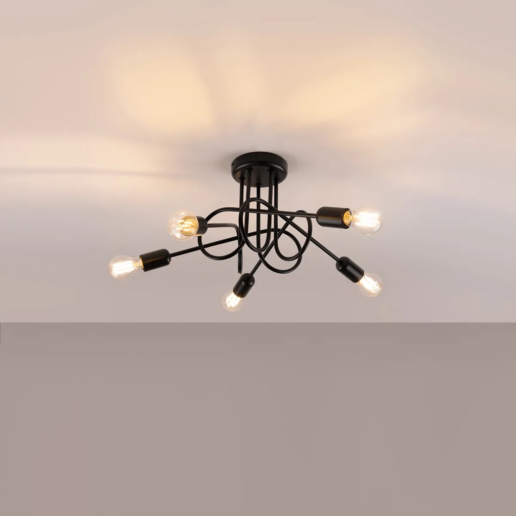 Stropné svietidlo Loop 5, čierne telo svietidla