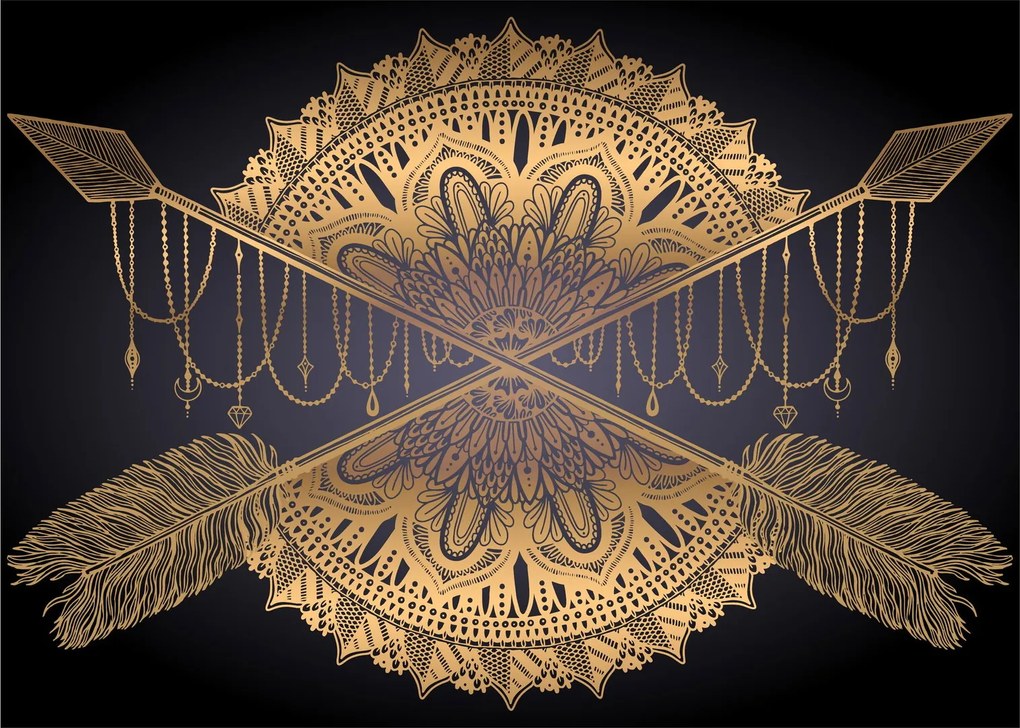 Obraz - Zlatá mandala s šípmi (70x50 cm)