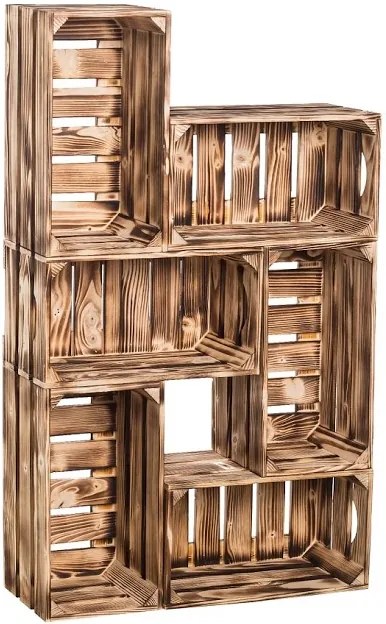 ČistéDrevo Dřevěné opálené bedýnky knihovna 62x102x20 cm