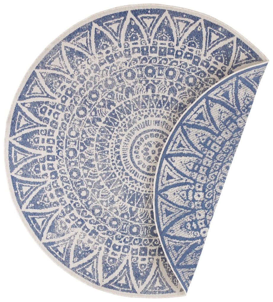 MK Original: Produkty s rodokmenem, Kusový koberec Mojkoberec Original Nora 104162 Blue Creme kruh – na von aj na doma, 140x140 (priemer) kruh, modrá, chodba / predsieň