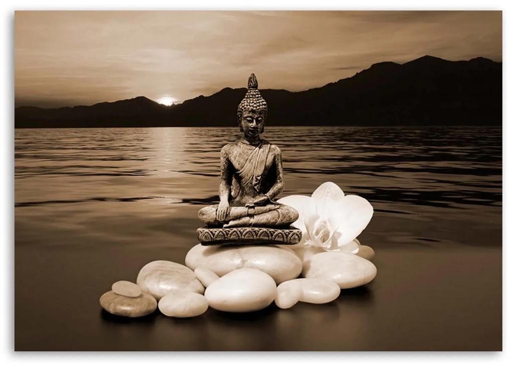 Gario Obraz na plátne Budha na kameňoch - čiernobiely Rozmery: 60 x 40 cm