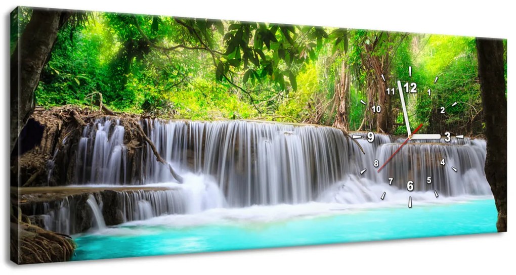 Gario Obraz s hodinami Nádherný vodopád v Thajsku Rozmery: 30 x 30 cm