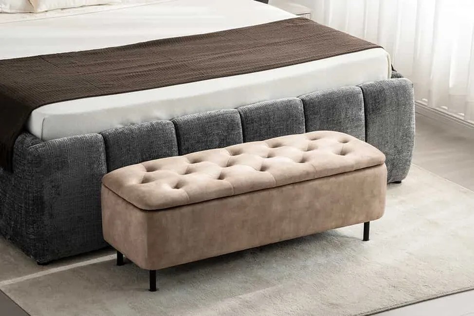Čalúnená lavica k posteli s úložným priestorom Maia béžová zamat 120cm