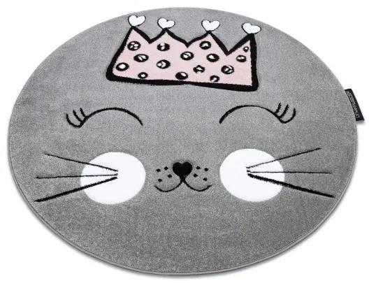 Dywany Łuszczów Detský kusový koberec Petit Cat crown grey kruh - 140x140 (priemer) kruh cm
