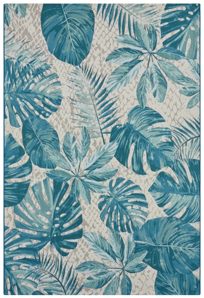 Hanse Home, Kusový koberec Flair 105618 Tropical Leaves Turqouise – na von aj na doma, 200x285, modrá, chodba / predsieň