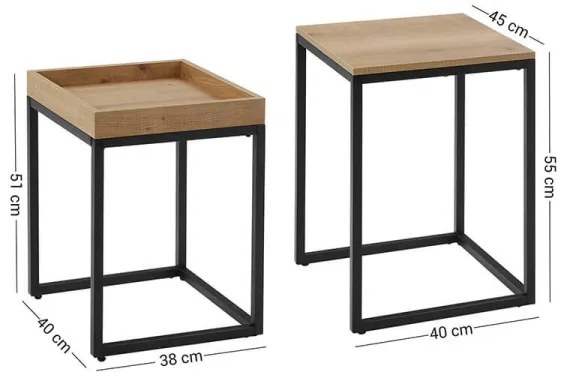 Súprava 2x odkladacích stolíkov ELDUR hnedá/čierna