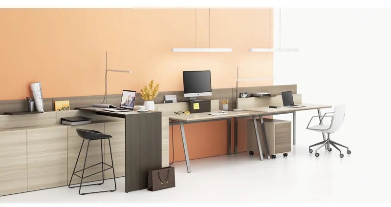 Kancelárska prístavná skrinka k stolu LAYERS, krátka, dub prírodný / dub morený