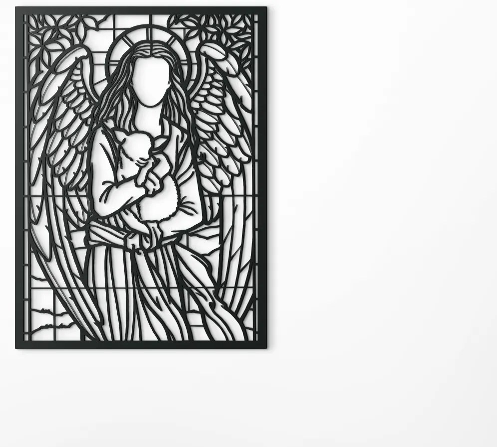 drevko Drevená dekorácia Anjel s ovečkou Rozmer obrazu: 44,5 x 32,5 cm, Farba dekorácie: Čierna