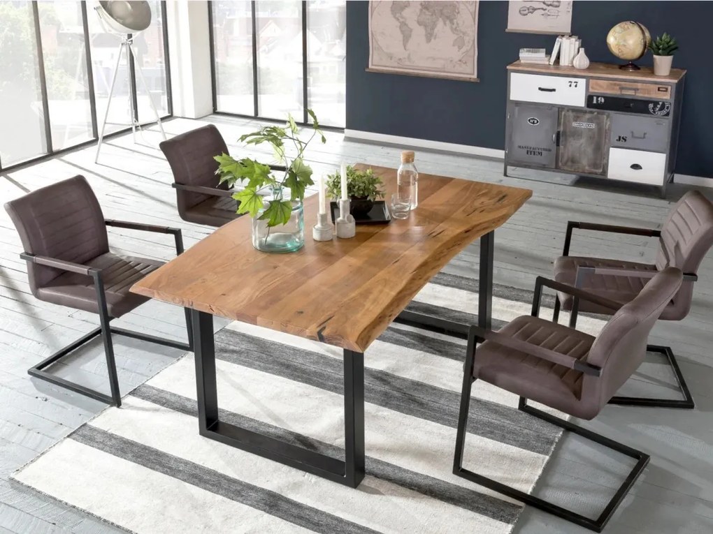 furniture-nabytek.cz - Sada 2 masivních židlí s područkami Picton, hnědá umělá kůže / kov