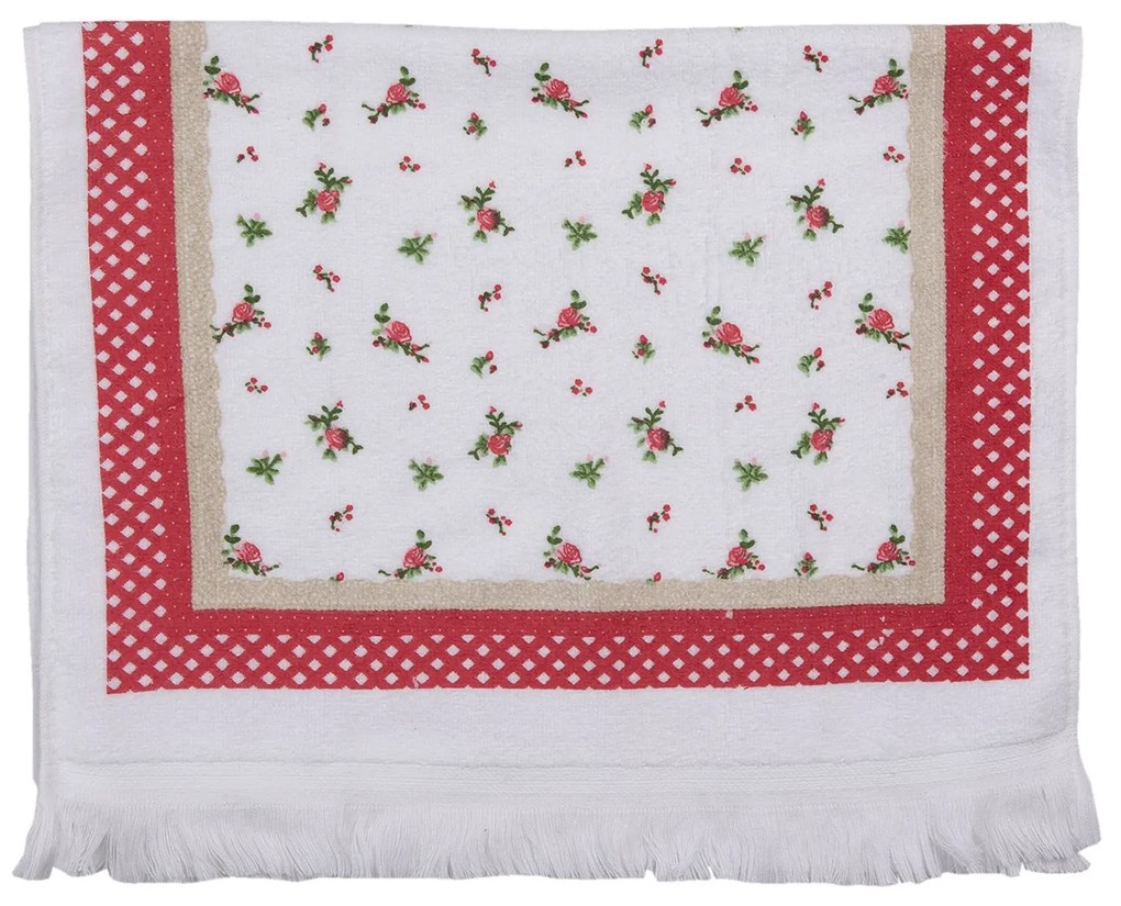 Kuchynský froté uterák s kvetmi a červeným okrajom - 40*66 cm