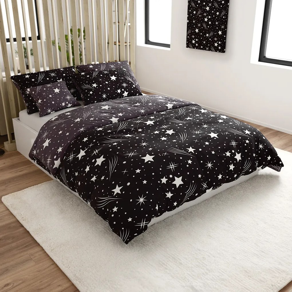 Obliečky z mikrovlákna NOČNÁ OBLOHA čierno-sivé Rozmer obliečky: 2 ks 70 x 90 cm | 200 x 220 cm