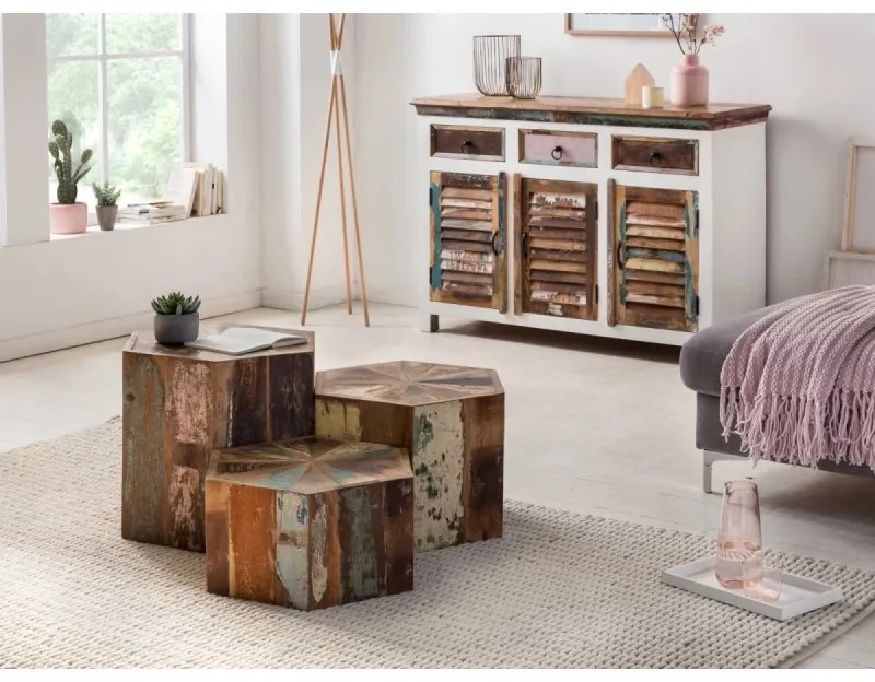 furniture-nabytek.cz - Konferenční stolek Wakefield šestihranný H35 z recyklovaného dřeva