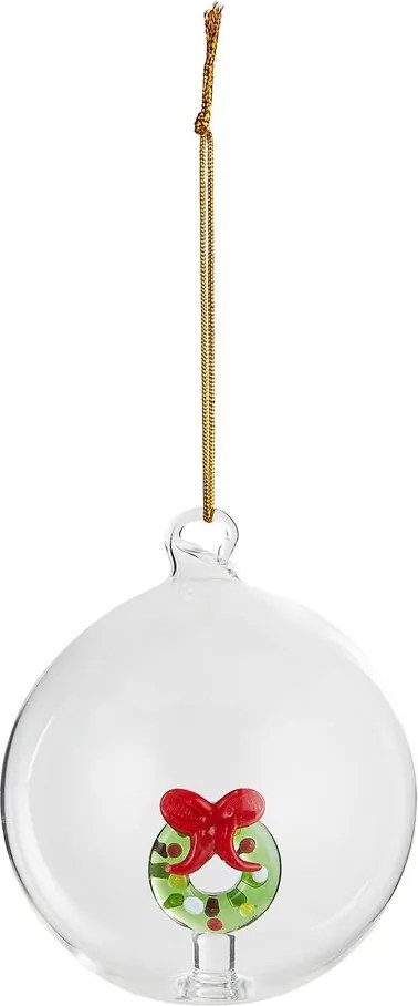 HANG ON Sklenená guľa veniec 9 cm - číra