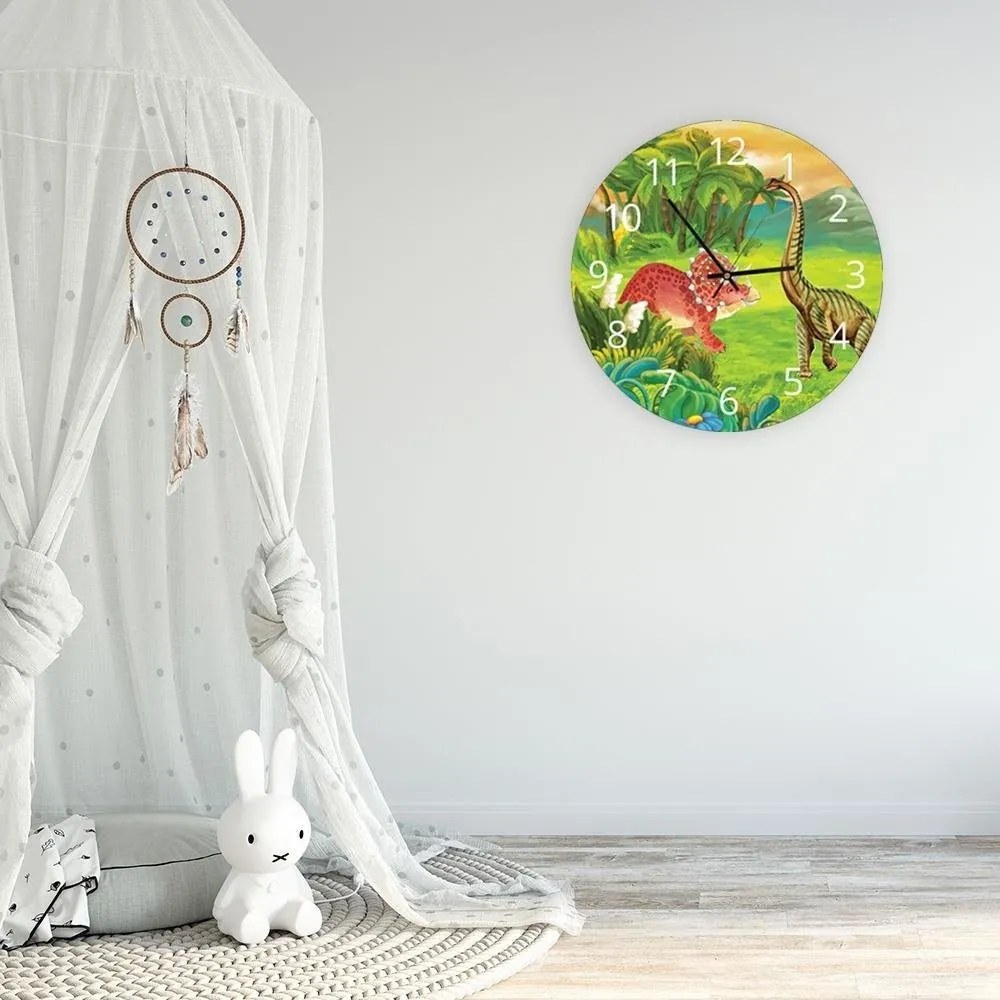 Gario Hodiny na stenu Farebné dinosaury Rozmery: 60 x 60 cm