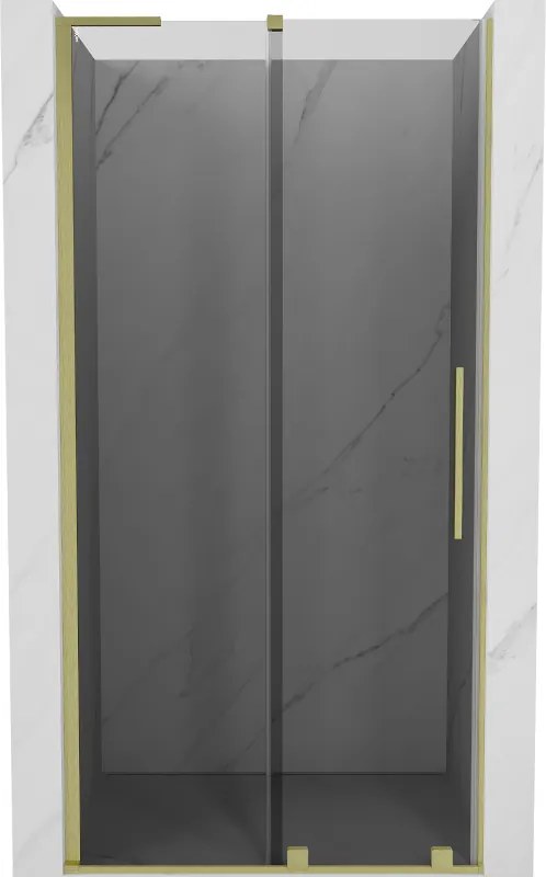 Mexen Velar L, posuvné sprchové dvere do otvoru 110 cm, 8mm šedé sklo, zlatá matná, 871-110-003-41-55