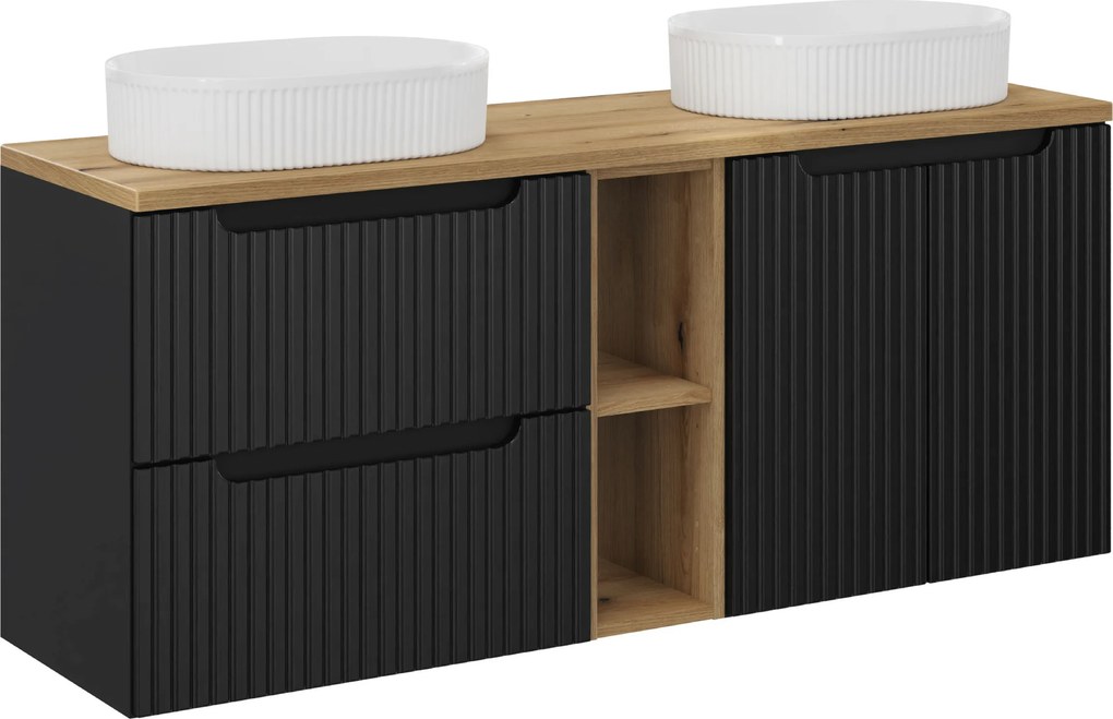 Comad Kúpeľňová skrinka s doskovými umývadlami Nova Black 140 čierna/dub coast evoke
