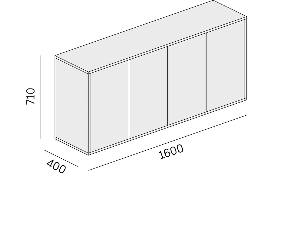 Kancelárska zásuvková komoda BLOCK, 1600 × 400 × 710 mm, 4× dvere, biela
