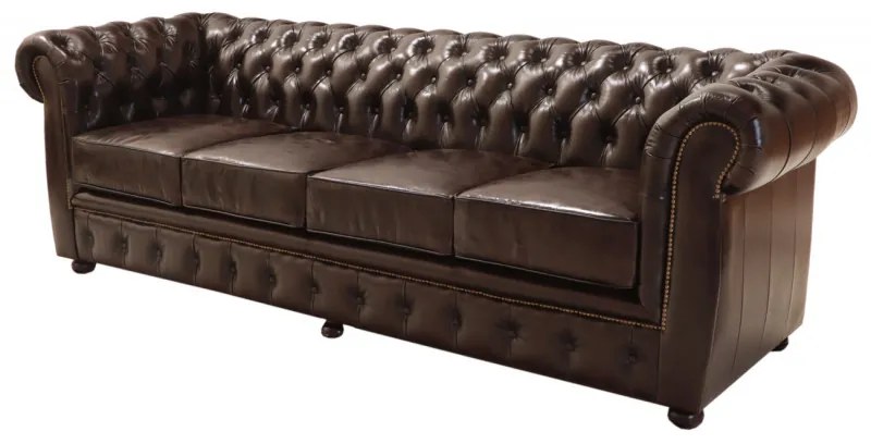 Pohovka štvormiestna Chesterfield Liverpool z pravej hovädzej kože Brown Brown