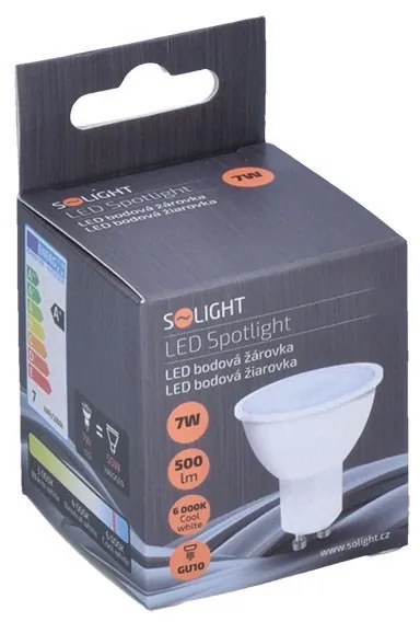 SOLIGHT LED žiarovka bodová PAR16 7W, GU10, 6000K, 595lm