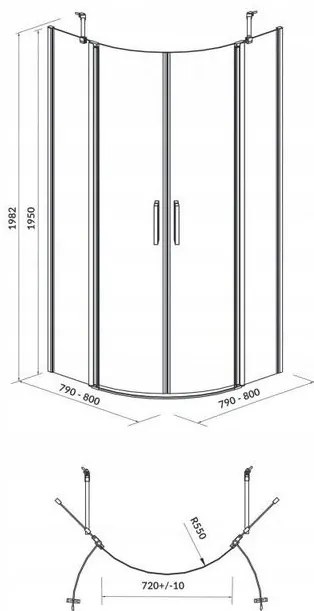 Cersanit Moduo - štvrťkruhový sprchovací kút 80x80x195, 6mm číre sklo, chrómový profil, S162-009