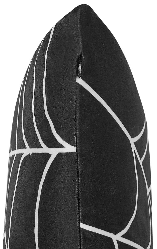 Zamatový vankúš so vzorom 45 x 45 cm čierna/biela LYCORIS Beliani