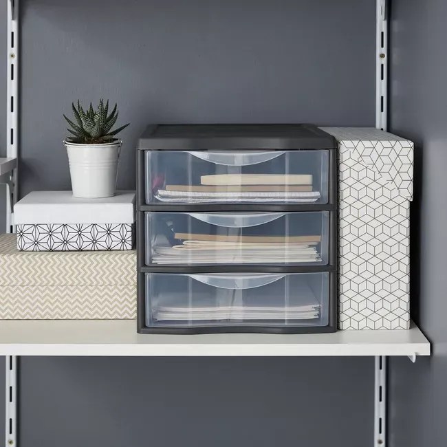 Úložný box s 3 zásuvkami, antracit, OFFICEMIX A4 3A