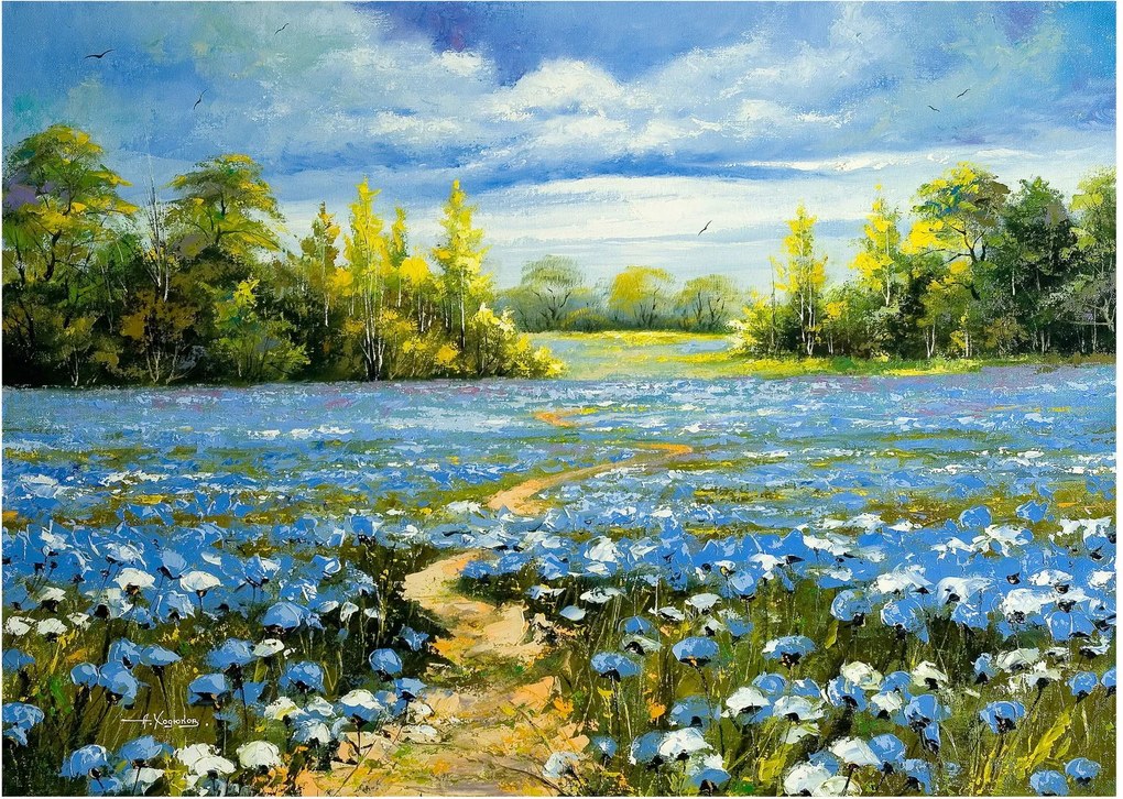 Sklenený obraz - Cestička v poli, olejomaľba (70x50 cm)