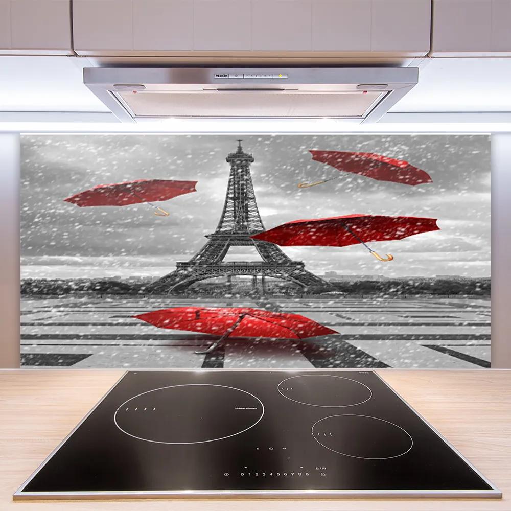 Sklenený obklad Do kuchyne Eiffelova veža paríž dáždnik 125x50 cm