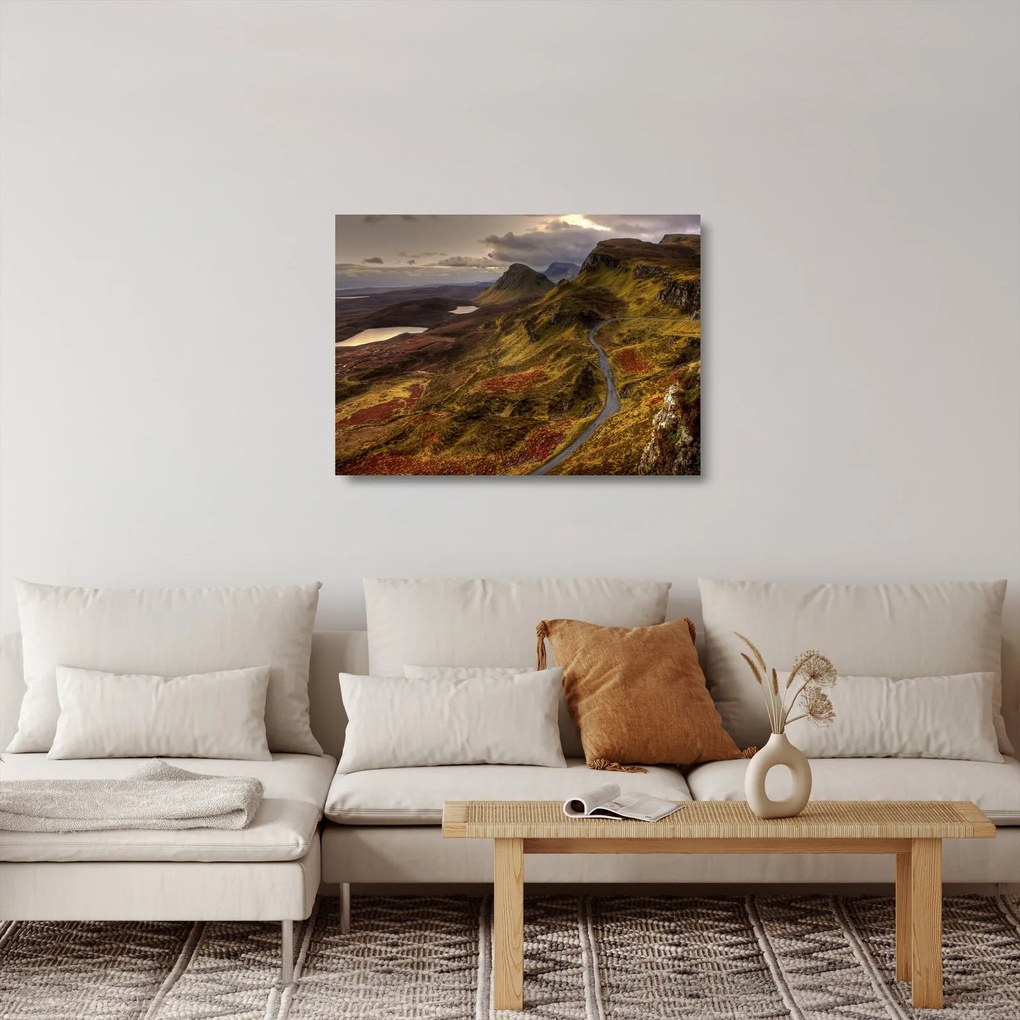 Sklenený obraz škótskych hôr (70x50 cm)