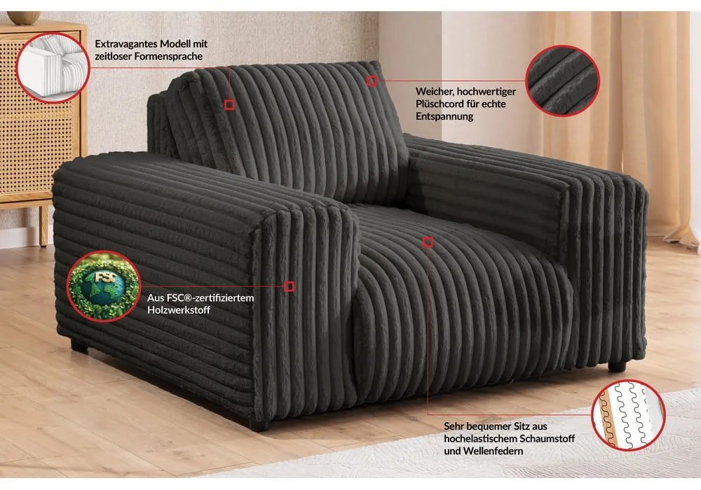 Tmavosivé menčestrové kreslo Justin – Ropez