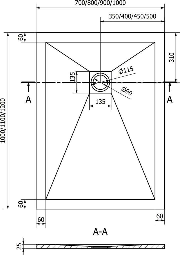 Sprchová vanička MEXEN STONE+ 90x110 cm - biela - minerálny kompozit, 44109011