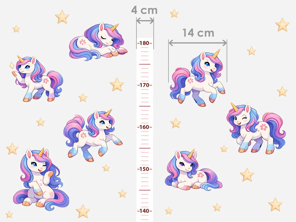 Meter rozprávkových jednorožcov nálepky na stenu pre dievčatá výška 160 cm