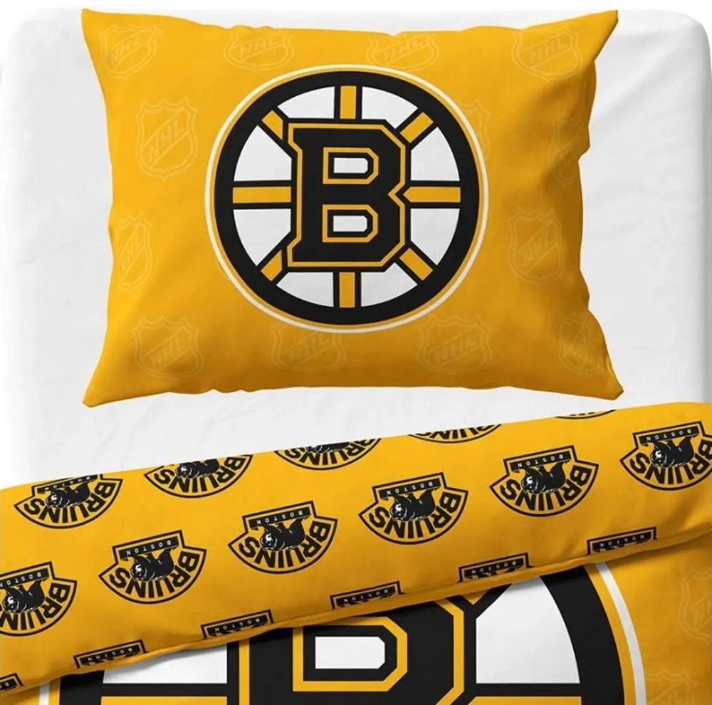 Hokejové posteľné obliečky NHL Boston Bruins Shields - 100% bavlna Renforcé - 70 x 90 cm + 140 x 200 cm