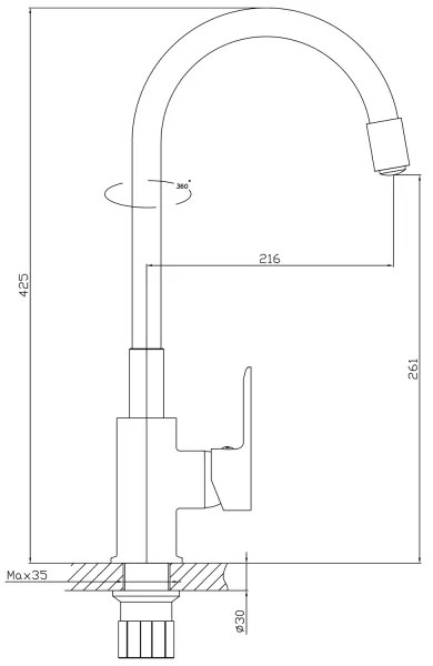 Aqualine - Drezová batéria s flexibilným ramienkom LORE matná čierna