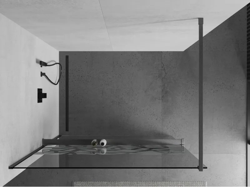 Mexen Kioto+, sprchová zástena Walk-In s poličkou a vešiakom 100 x 200 cm, 8mm číre sklo biely vzor, grafitový profil, 800-100-121-66-85