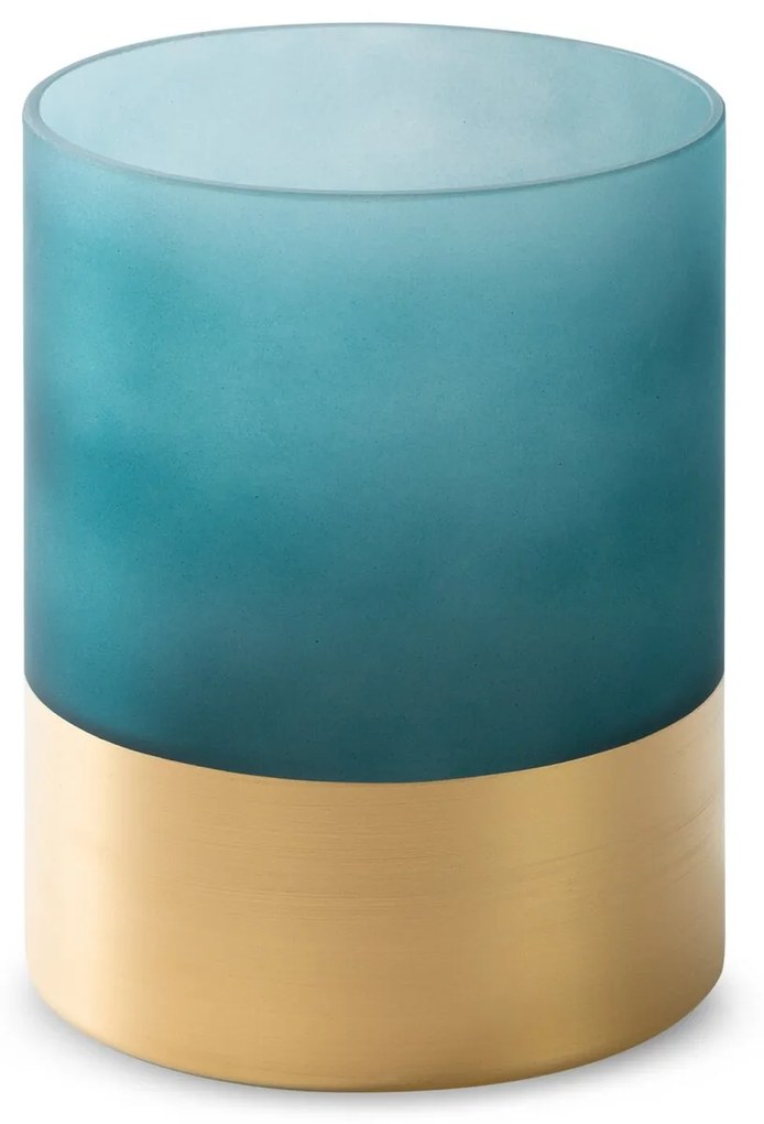 SKLENENÝ SVIETNIK LIMITED COLLECTION LOTOS 15X20 CM TYRKYSOVÁ/ZLATÁ