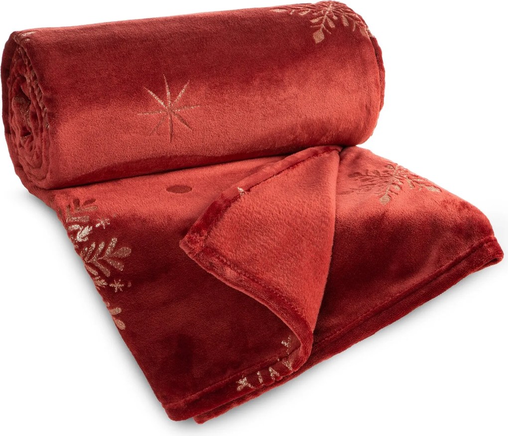 VIANOČNÁ FLANELOVÁ DEKA SNOW GOLD 150X200 CM VZOROVANÁ