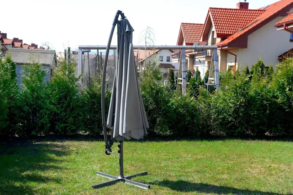 Záhradný slnečník s ochranným obalom BANANA 300 cm sivý