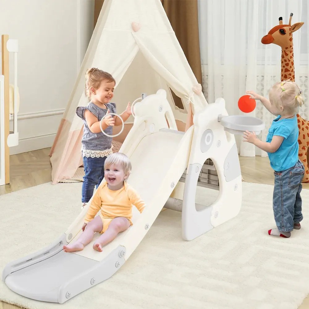 Sklápací šmyk s basketbalovým košom a hrami s prstencom