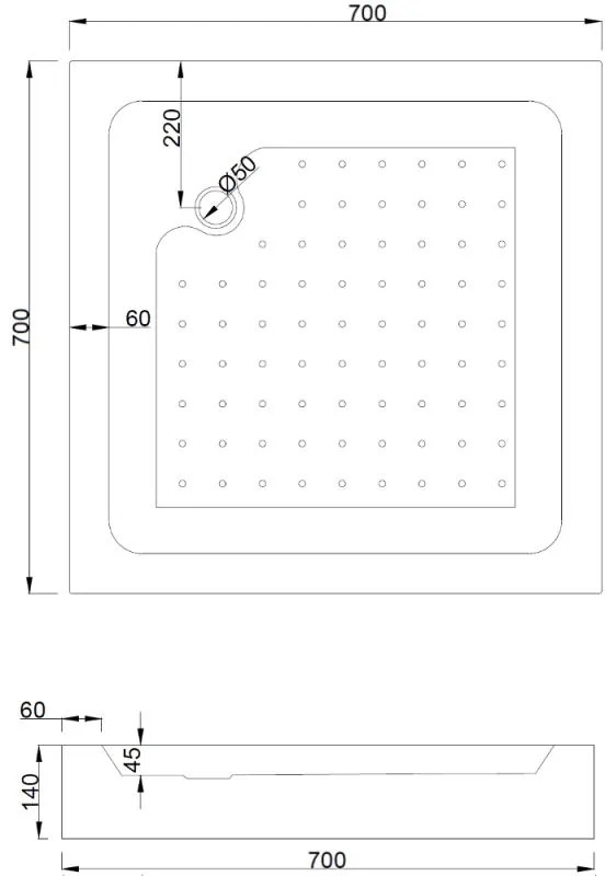 Mexen Rio, štvorcový sprchovací kút s posuvnými dverami 70(dvere) x 70(dvere) x 190 cm, 6mm číre sklo s pásikmi, čierny profil + biela sprchová vanička RIO, 860-070-070-70-20-4510